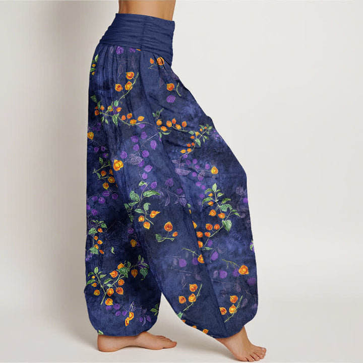 Buddha Stones Pantalones harem de mujer con cintura elástica y estampado de enredaderas de azahar de algodón. - image 1