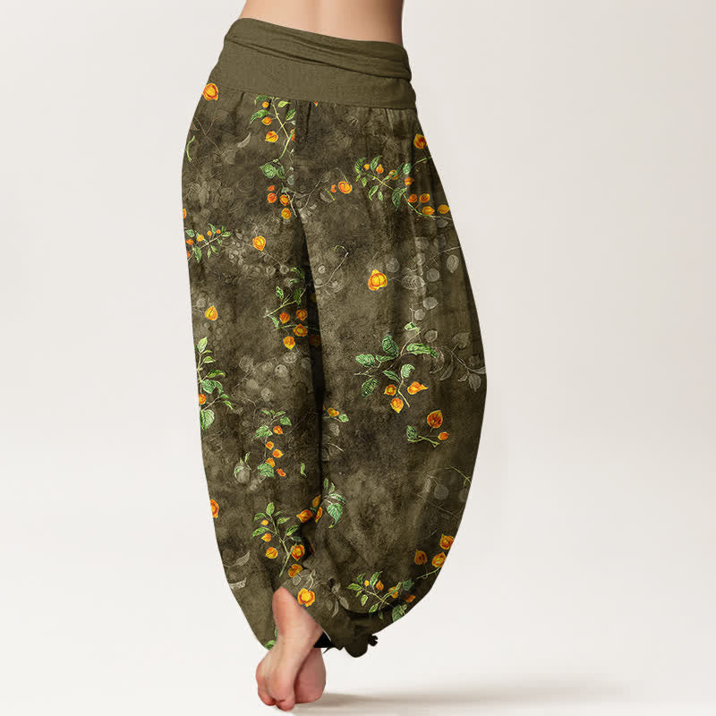 Buddha Stones Pantalones harem de mujer con cintura elástica y estampado de enredaderas de azahar de algodón. - image 7