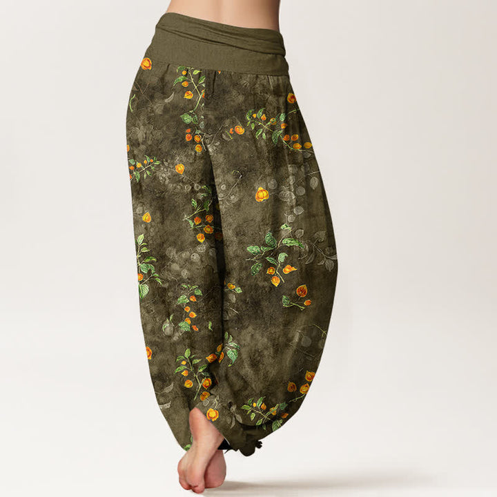 Buddha Stones Pantalones harem de mujer con cintura elástica y estampado de enredaderas de azahar de algodón. - image 7