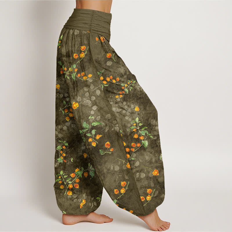 Buddha Stones Pantalones harem de mujer con cintura elástica y estampado de enredaderas de azahar de algodón. - image 6