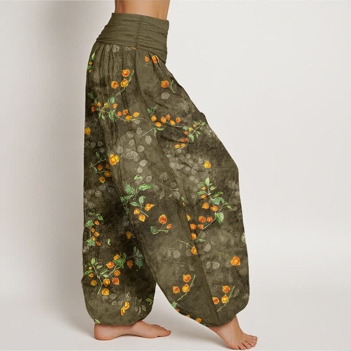 Buddha Stones Pantalones harem de mujer con cintura elástica y estampado de enredaderas de azahar de algodón. - image 6