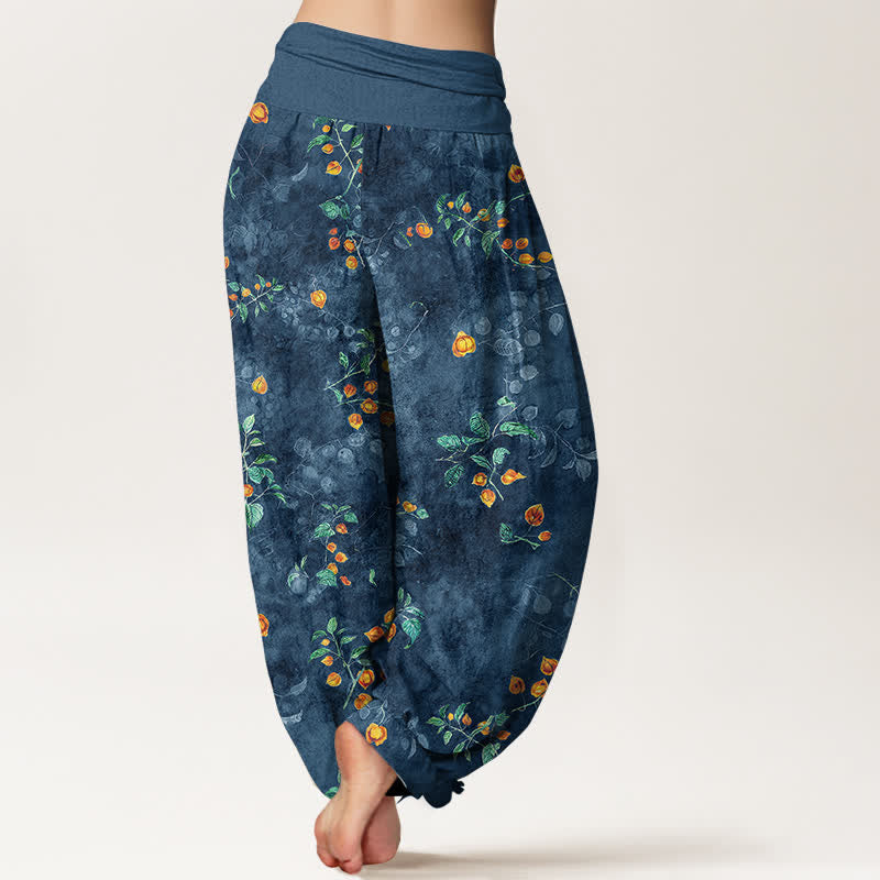 Buddha Stones Pantalones harem de mujer con cintura elástica y estampado de enredaderas de azahar de algodón. - image 10