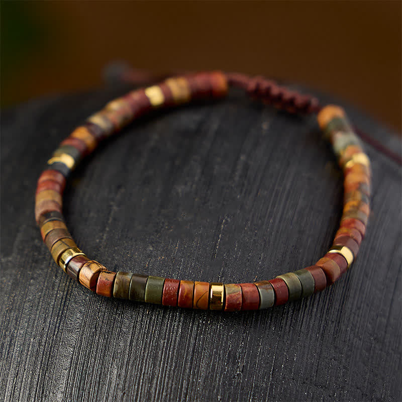 Buddha Stones Pulsera de hilo energético con pequeñas cuentas de jaspe Picasso - image 3
