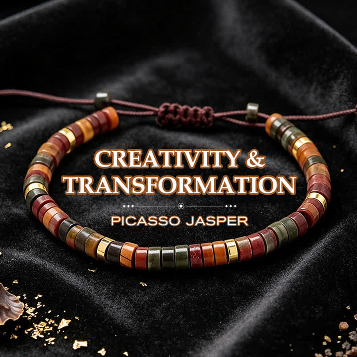 Buddha Stones Pulsera de hilo energético con pequeñas cuentas de jaspe Picasso - Picasso Jasper (Circunferencia de la muñeca: 17-28 cm) - image 0