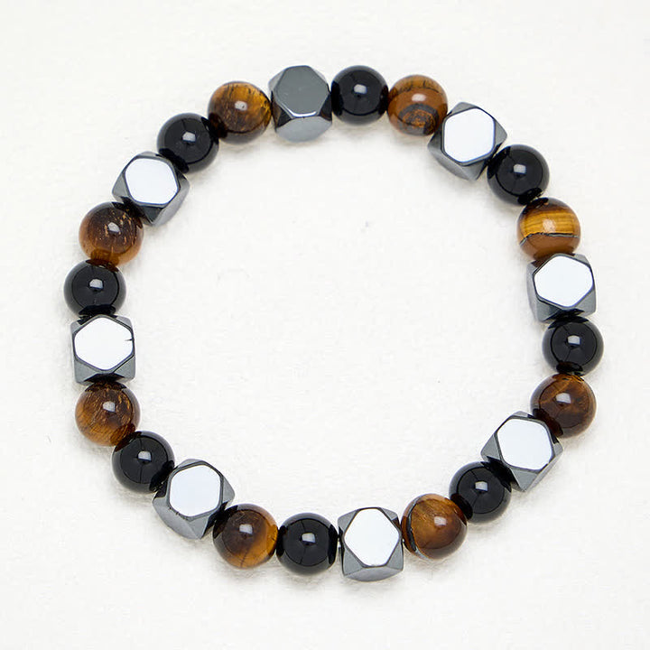Buddha Stones Pulsera protectora facetada de hematita ojo de tigre y obsidiana negra - image 3