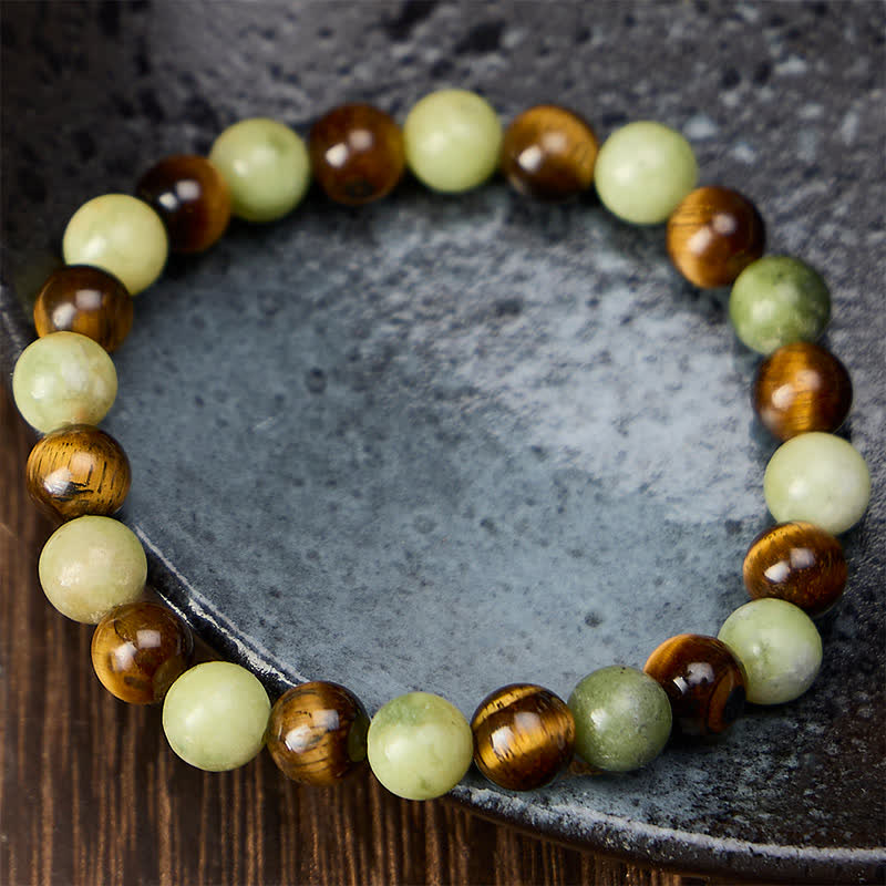 Buddha Stones Pulsera redonda de cuentas de jade ojo de tigre para fortalecer la fuerza - image 1