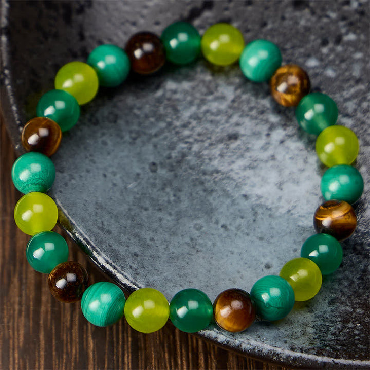 Buddha Stones Pulsera de ágata verde jade cian con ojo de tigre y malaquita. - image 1
