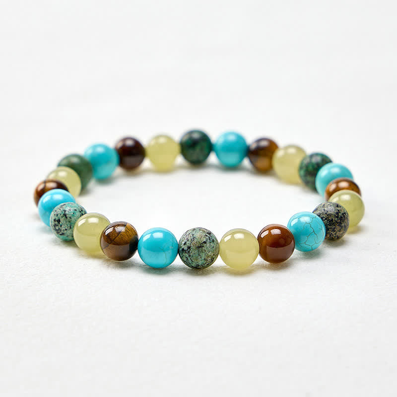 Buddha Stones Pulsera protectora de cuentas de jade turquesa cian ojo de tigre natural - image 4
