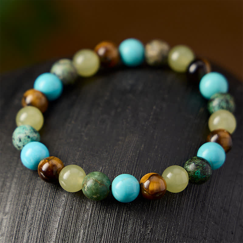 Buddha Stones Pulsera protectora de cuentas de jade turquesa cian ojo de tigre natural - image 2