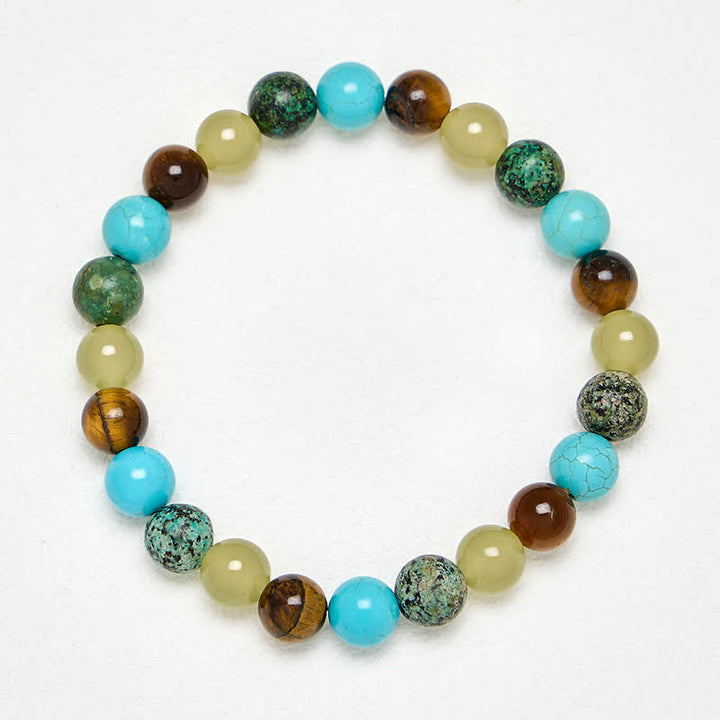 Buddha Stones Pulsera protectora de cuentas de jade turquesa cian ojo de tigre natural - image 3