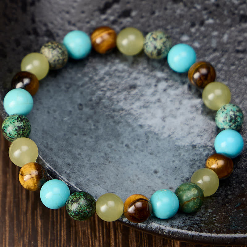 Buddha Stones Pulsera protectora de cuentas de jade turquesa cian ojo de tigre natural - image 1