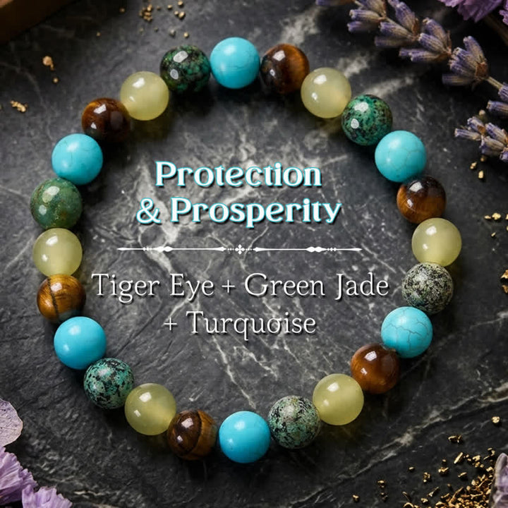 Buddha Stones Pulsera protectora de cuentas de jade turquesa cian ojo de tigre natural - Ojo de Tigre (Protección ♥ Coraje) - image 0