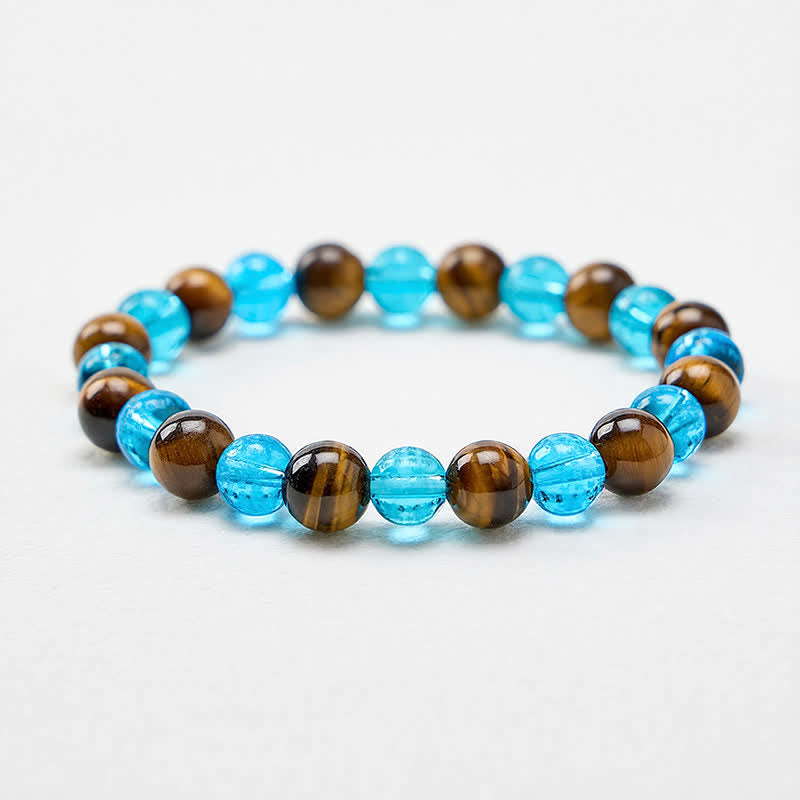 Buddha Stones Pulsera redonda de cuentas de cristal Liuli azul ojo de tigre - image 1