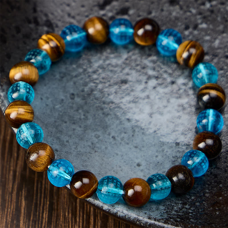Buddha Stones Pulsera redonda de cuentas de cristal Liuli azul ojo de tigre - image 2