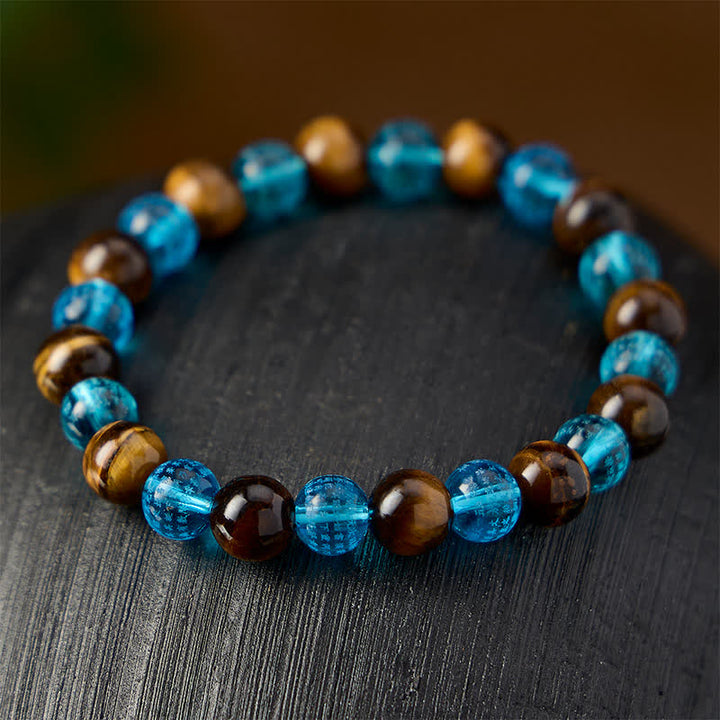 Buddha Stones Pulsera redonda de cuentas de cristal Liuli azul ojo de tigre - image 3