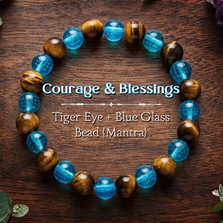 Buddha Stones Pulsera redonda de cuentas de cristal Liuli azul ojo de tigre - Ojo de Tigre (Protección ♥ Coraje) - image 0