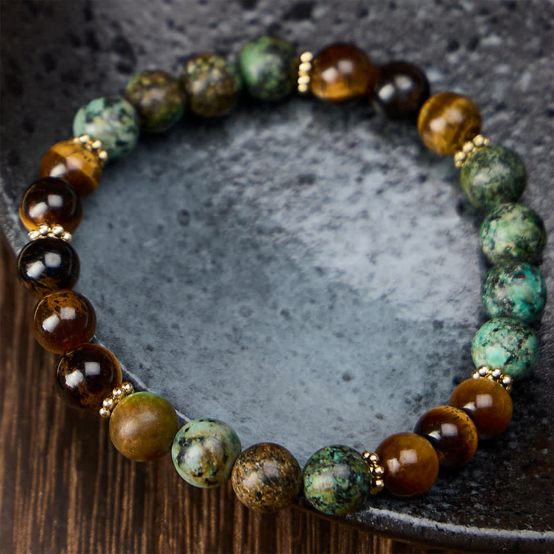 Buddha Stones Pulsera de cuentas de ágata verde malaquita ojo de tigre - image 1