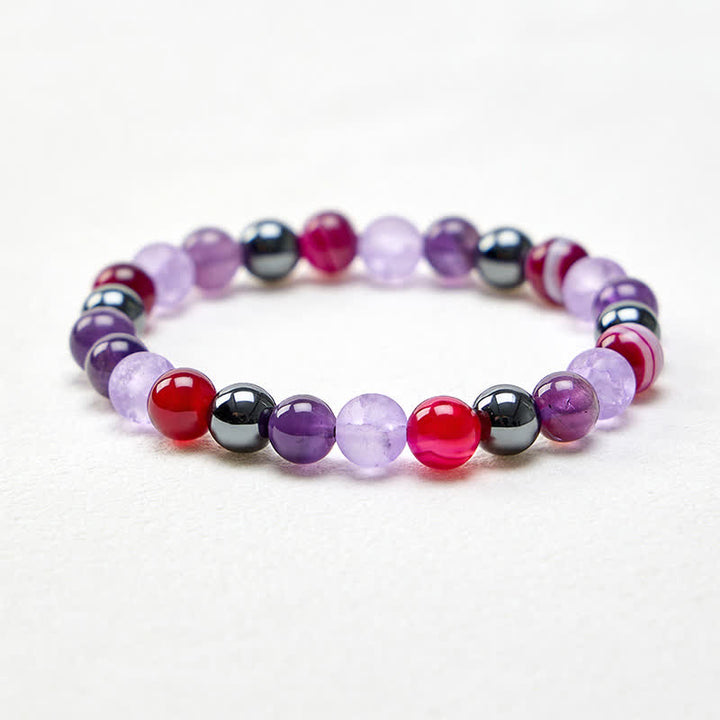 Buddha Stones Pulsera de meditación de amatista natural, ágata púrpura y hematita - image 4