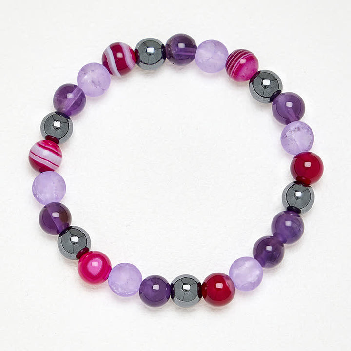 Buddha Stones Pulsera de meditación de amatista natural, ágata púrpura y hematita - image 3