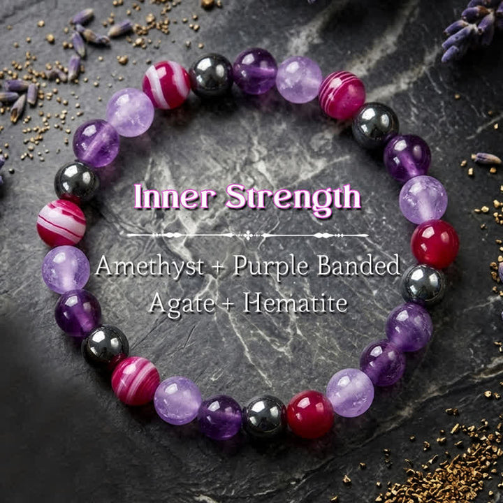 Buddha Stones Pulsera de meditación de amatista natural, ágata púrpura y hematita - Amatista (Meditación ♥ Equilibrio) - image 0