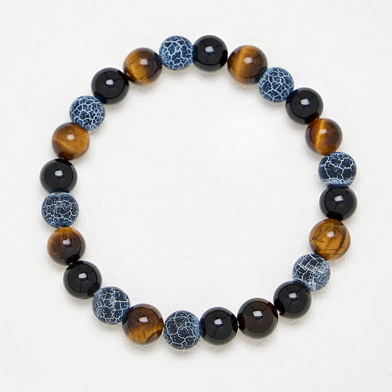 Buddha Stones Pulsera de cuentas de purificación de ágata craquelada ojo de tigre y obsidiana negra - image 3