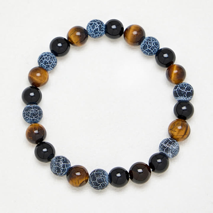 Buddha Stones Pulsera de cuentas de purificación de ágata craquelada ojo de tigre y obsidiana negra - image 3