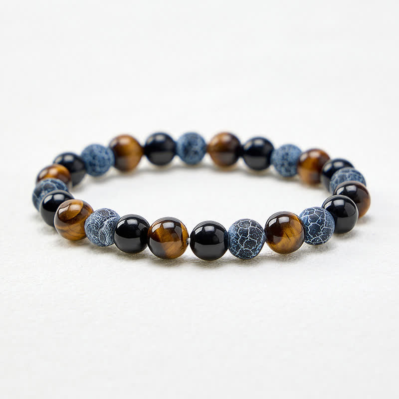 Buddha Stones Pulsera de cuentas de purificación de ágata craquelada ojo de tigre y obsidiana negra - image 4