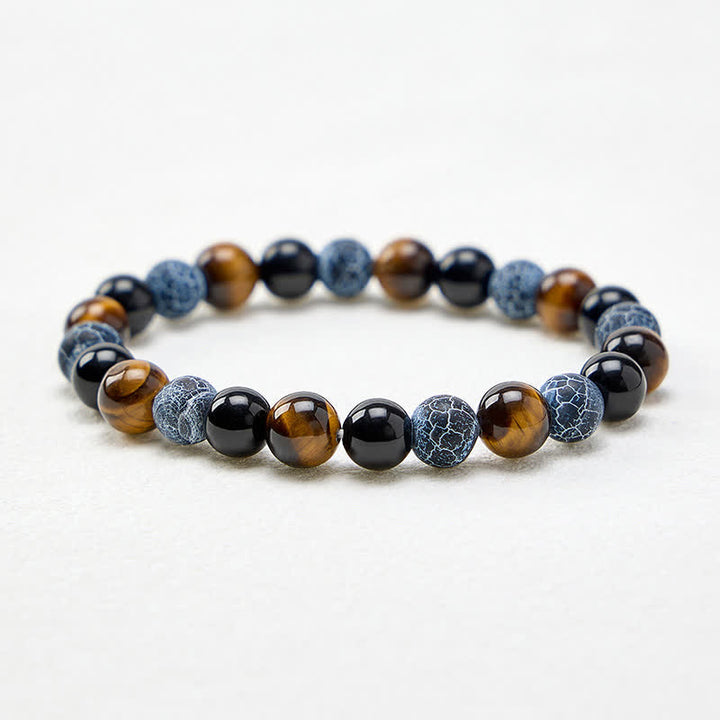 Buddha Stones Pulsera de cuentas de purificación de ágata craquelada ojo de tigre y obsidiana negra - image 4