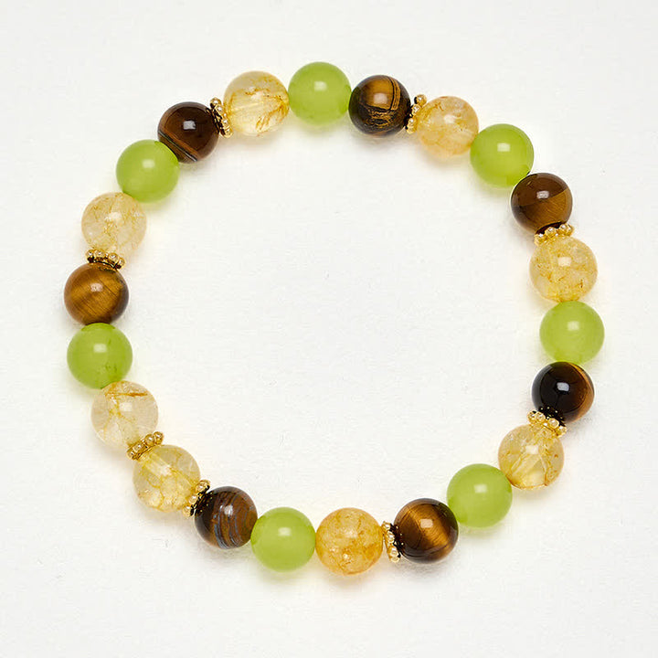 Buddha Stones Pulsera de la prosperidad con citrino natural, ojo de tigre y jade verde. - image 13