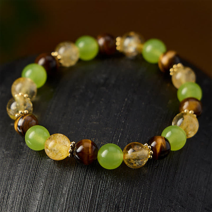 Buddha Stones Pulsera de la prosperidad con citrino natural, ojo de tigre y jade verde. - image 3