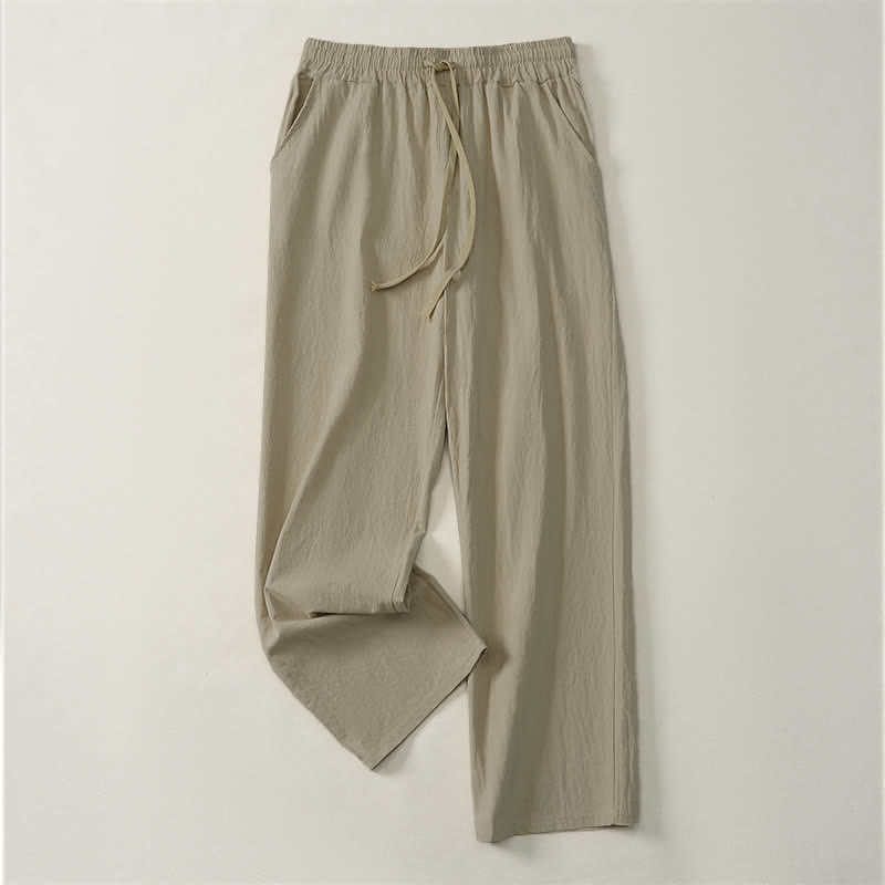 Buddha Stones Pantalones largos lisos casuales de otoño con cordón ajustable para hombre, pierna recta y bolsillo. - Broncearse - US/UK/AU42, EU52 (3XL) - image 0