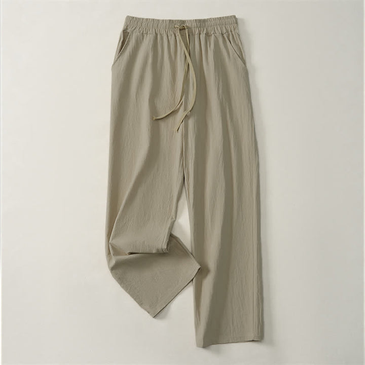 Buddha Stones Pantalones largos lisos casuales de otoño con cordón ajustable para hombre, pierna recta y bolsillo. - Broncearse - US/UK/AU42, EU52 (3XL) - image 0
