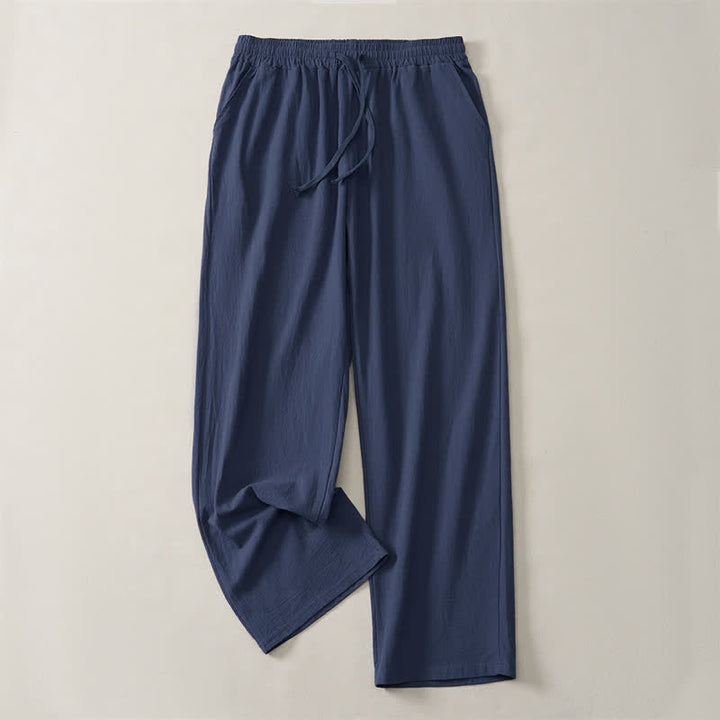 Buddha Stones Pantalones largos lisos casuales de otoño con cordón ajustable para hombre, pierna recta y bolsillo. - Azul medianoche - US/UK/AU42, EU52 (3XL) - image 9