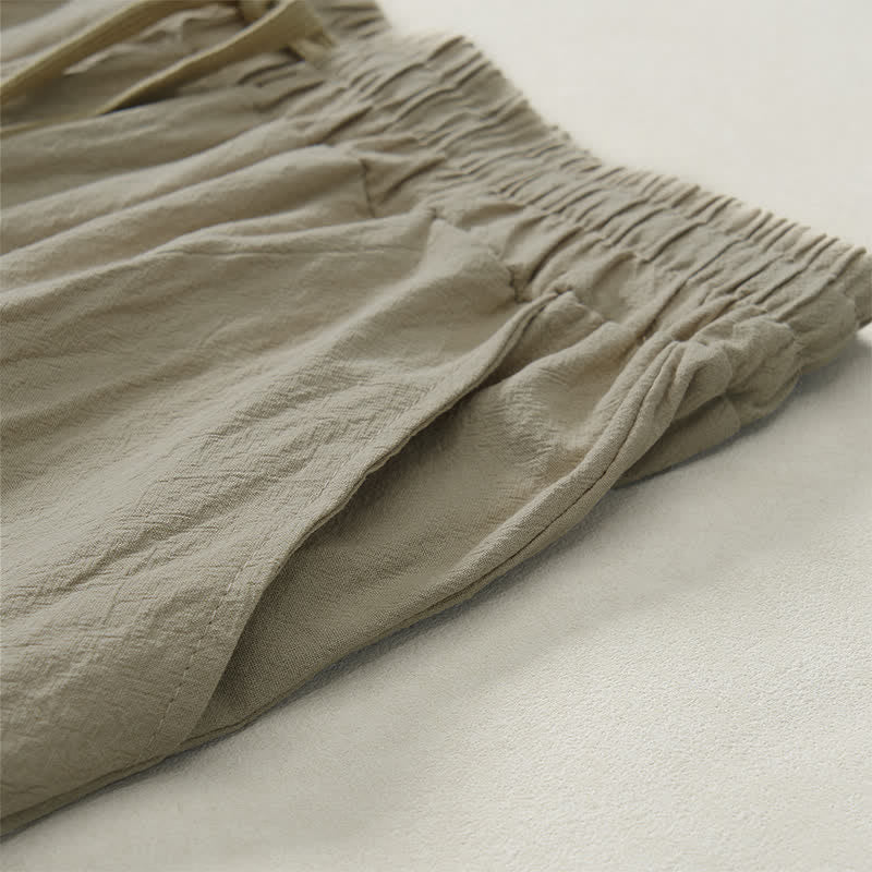 Buddha Stones Pantalones largos lisos casuales de otoño con cordón ajustable para hombre, pierna recta y bolsillo. - image 5