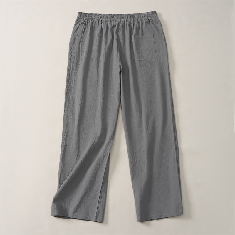 Buddha Stones Pantalones largos lisos casuales de otoño con cordón ajustable para hombre, pierna recta y bolsillo. - image 18