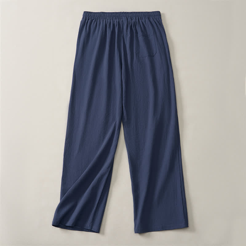 Buddha Stones Pantalones largos lisos casuales de otoño con cordón ajustable para hombre, pierna recta y bolsillo. - image 10