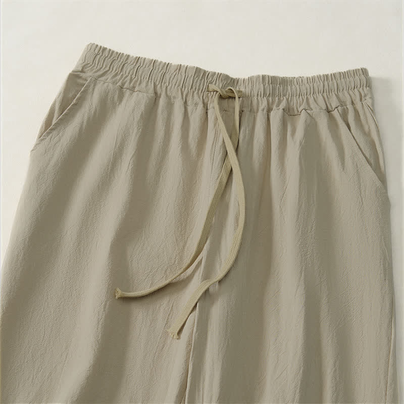 Buddha Stones Pantalones largos lisos casuales de otoño con cordón ajustable para hombre, pierna recta y bolsillo. - image 3