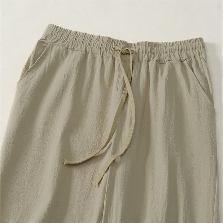 Buddha Stones Pantalones largos lisos casuales de otoño con cordón ajustable para hombre, pierna recta y bolsillo. - image 3