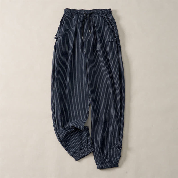 Buddha Stones Pantalones cortos básicos de manga larga a rayas con cordón ajustable para hombre, estilo primavera-verano, corte ajustado y con bolsillos. - Azul medianoche - US/UK/AU46, EU56 (5XL) - image 0