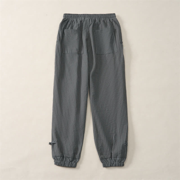 Buddha Stones Pantalones cortos básicos de manga larga a rayas con cordón ajustable para hombre, estilo primavera-verano, corte ajustado y con bolsillos. - image 9