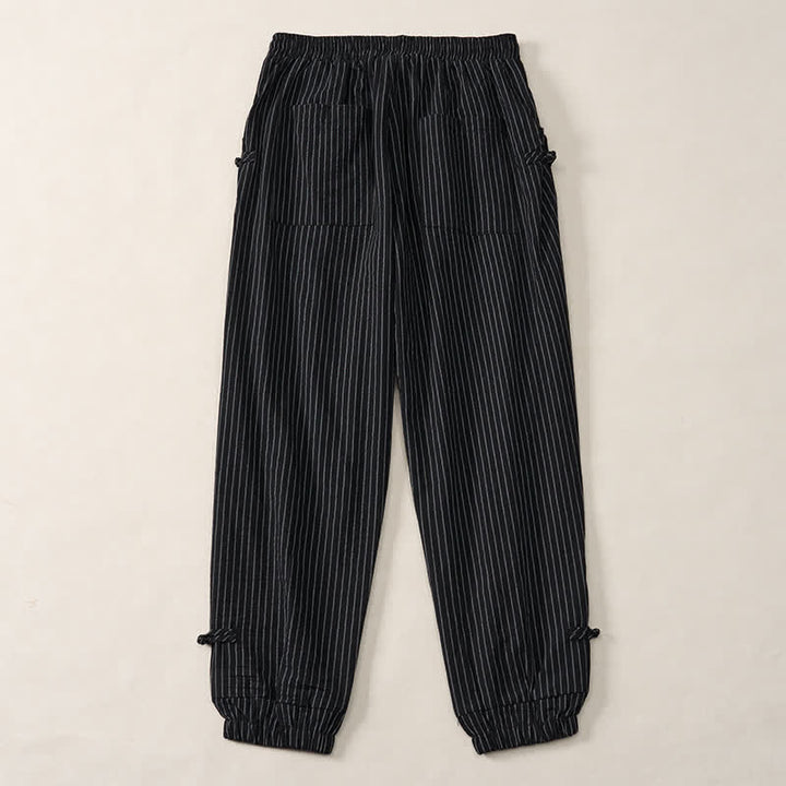 Buddha Stones Pantalones cortos básicos de manga larga a rayas con cordón ajustable para hombre, estilo primavera-verano, corte ajustado y con bolsillos. - image 17
