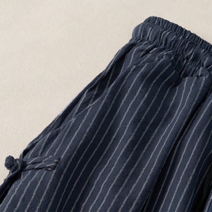 Buddha Stones Pantalones cortos básicos de manga larga a rayas con cordón ajustable para hombre, estilo primavera-verano, corte ajustado y con bolsillos. - image 2