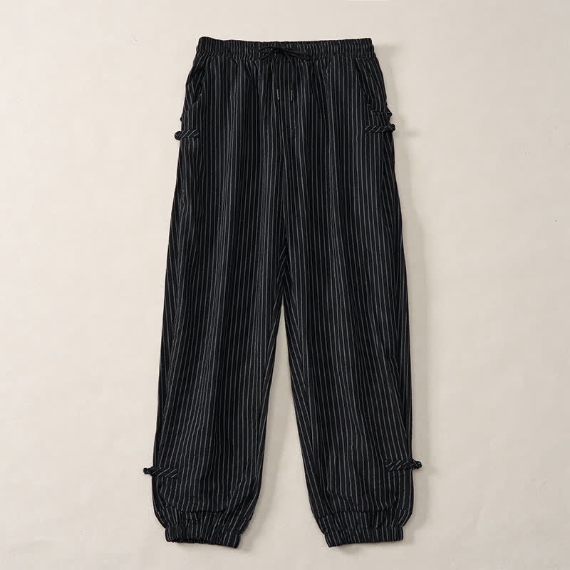 Buddha Stones Pantalones cortos básicos de manga larga a rayas con cordón ajustable para hombre, estilo primavera-verano, corte ajustado y con bolsillos. - Negro - US/UK/AU46, EU56 (5XL) - image 16