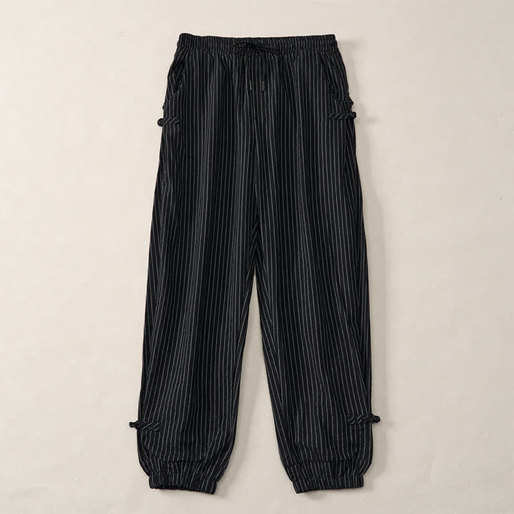 Buddha Stones Pantalones cortos básicos de manga larga a rayas con cordón ajustable para hombre, estilo primavera-verano, corte ajustado y con bolsillos. - Negro - US/UK/AU46, EU56 (5XL) - image 16