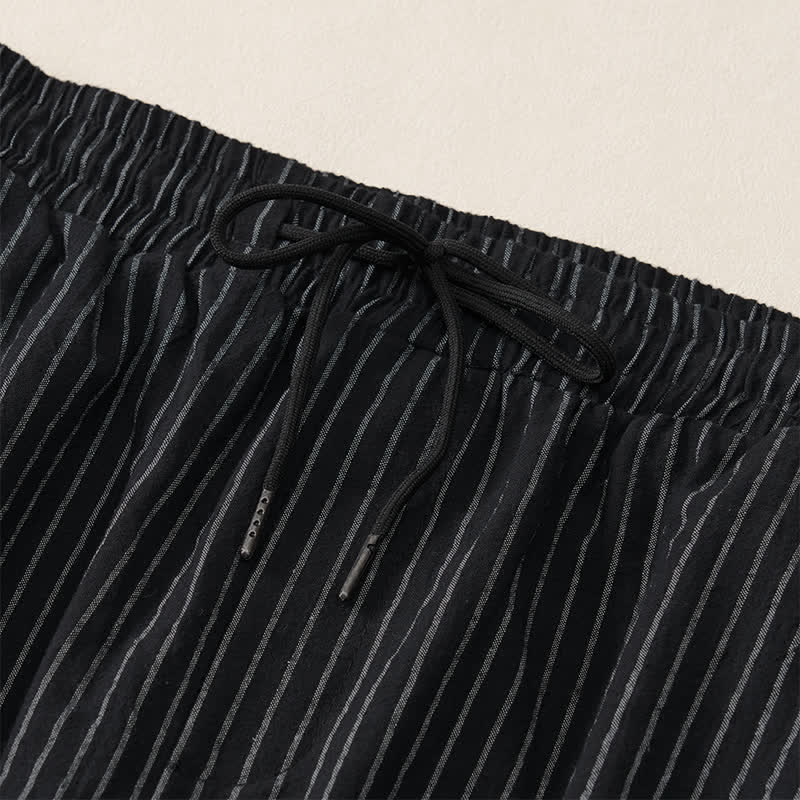 Buddha Stones Pantalones cortos básicos de manga larga a rayas con cordón ajustable para hombre, estilo primavera-verano, corte ajustado y con bolsillos. - image 19