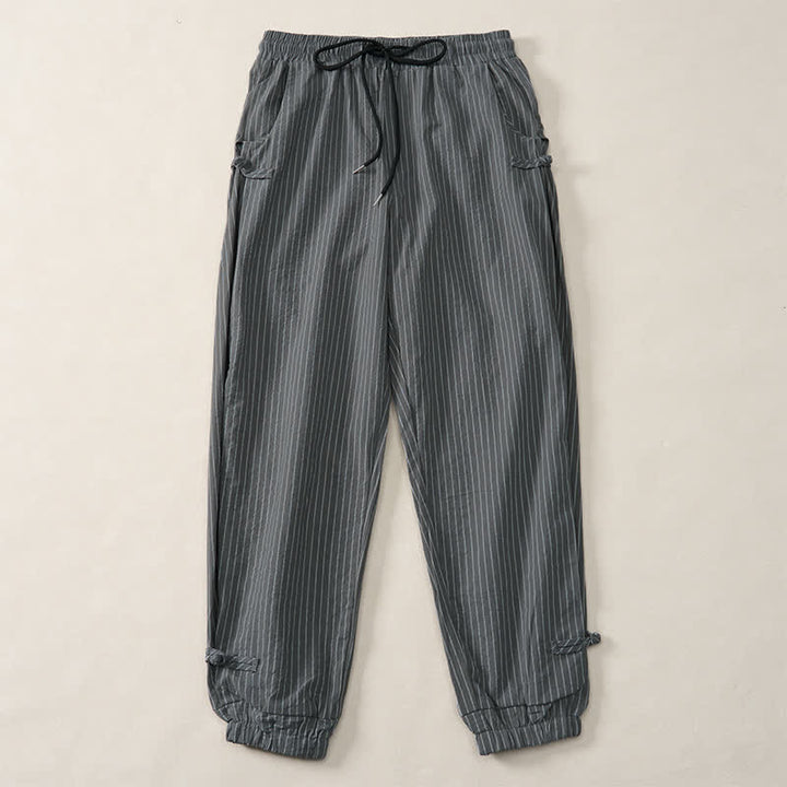Buddha Stones Pantalones cortos básicos de manga larga a rayas con cordón ajustable para hombre, estilo primavera-verano, corte ajustado y con bolsillos. - Gris oscuro - US/UK/AU46, EU56 (5XL) - image 8
