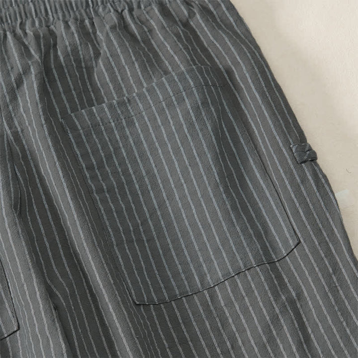 Buddha Stones Pantalones cortos básicos de manga larga a rayas con cordón ajustable para hombre, estilo primavera-verano, corte ajustado y con bolsillos. - image 12