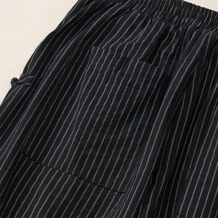 Buddha Stones Pantalones cortos básicos de manga larga a rayas con cordón ajustable para hombre, estilo primavera-verano, corte ajustado y con bolsillos. - image 21
