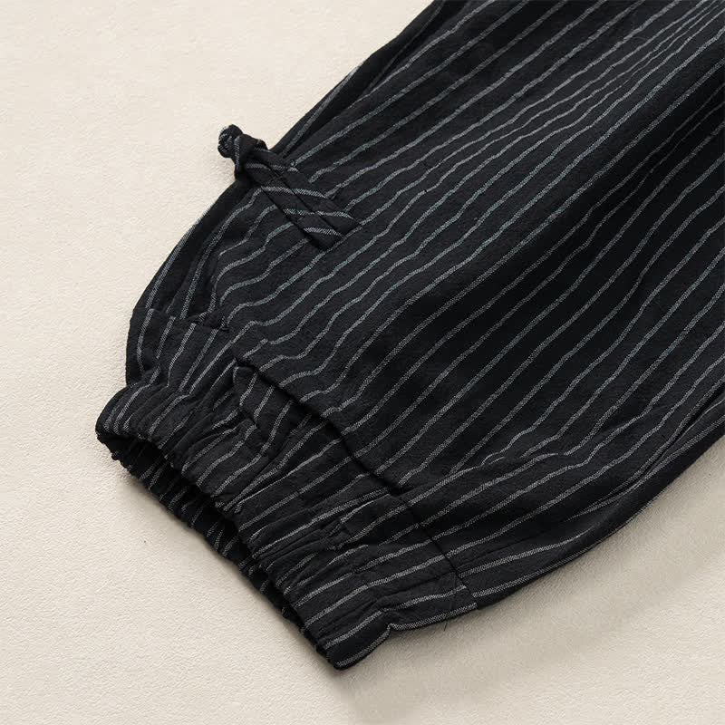 Buddha Stones Pantalones cortos básicos de manga larga a rayas con cordón ajustable para hombre, estilo primavera-verano, corte ajustado y con bolsillos. - image 22