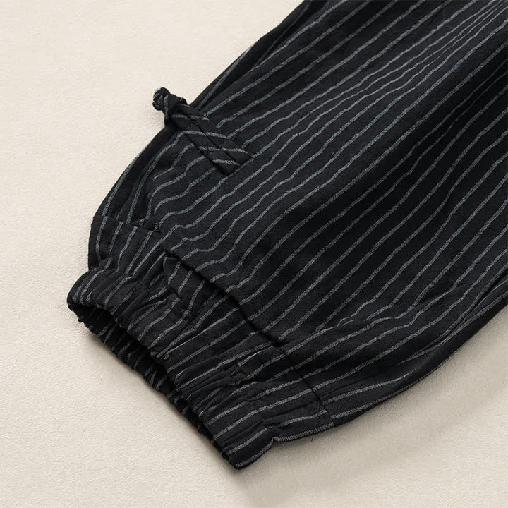 Buddha Stones Pantalones cortos básicos de manga larga a rayas con cordón ajustable para hombre, estilo primavera-verano, corte ajustado y con bolsillos. - image 22